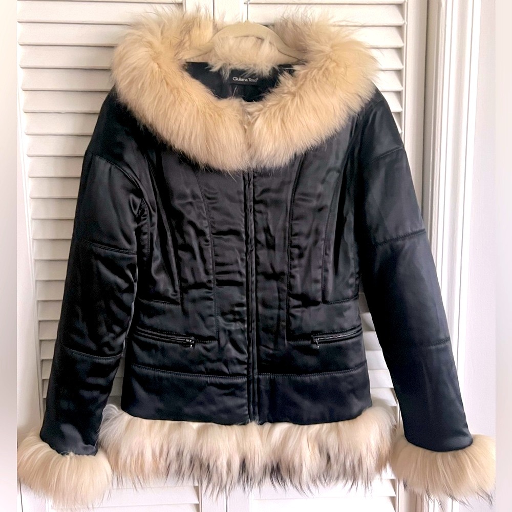 Giuliana Teso black fur trimmed jacket US 4 Italian 40
